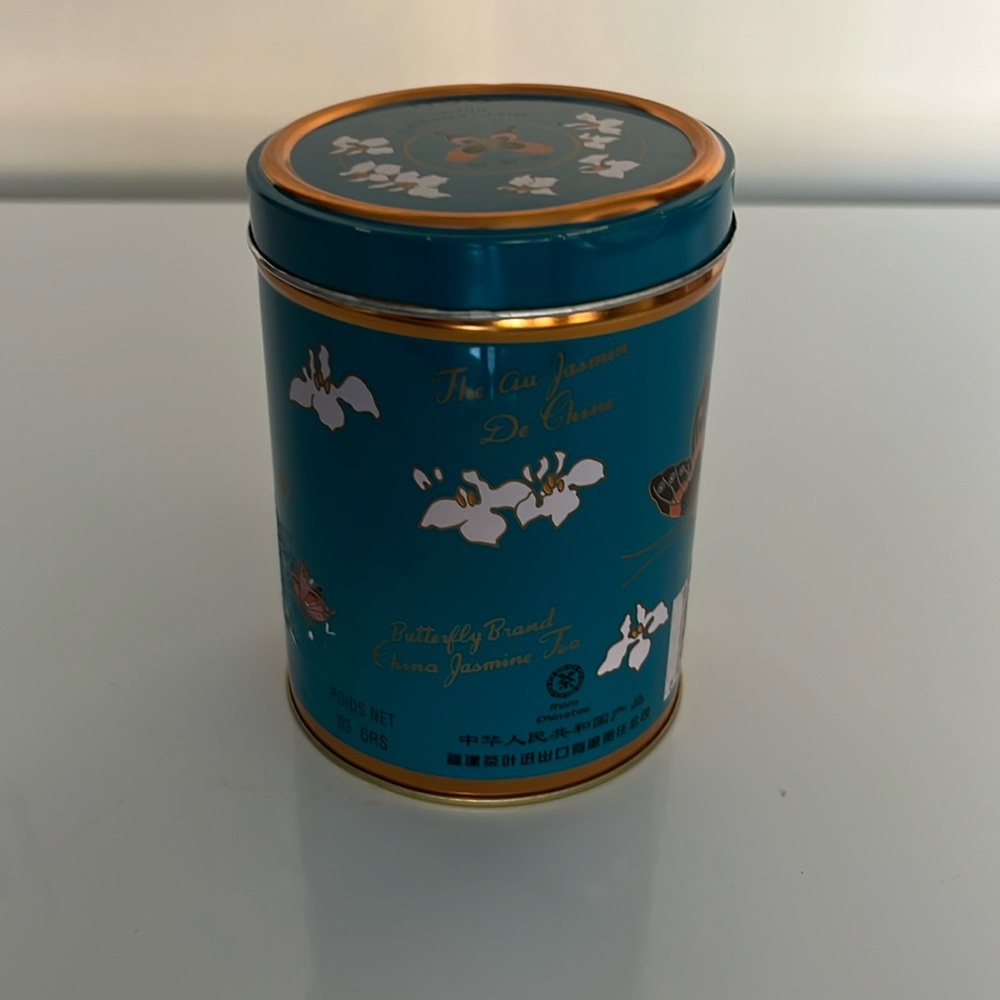 $1 Add-On Butterfly Tea Tin Teal Floral Storage Container Kitchenware